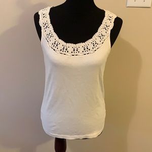 EUC Cream Colored Tank Top With Lacey Neckline